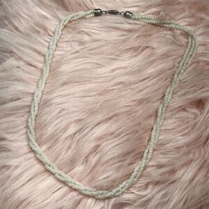 3 Strand Twisted Seed Bead Necklace Iridescent White Barrel Clasp 20" Inches